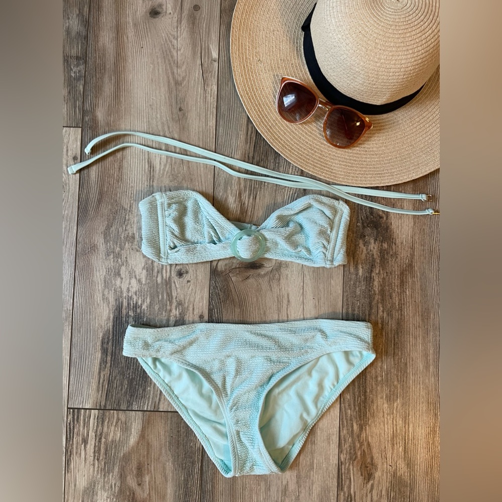 Light blue small bikini, halter or strapless